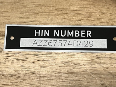 * HIN Tag Plate w 2 fasteners for restoration or display watercraft personalized