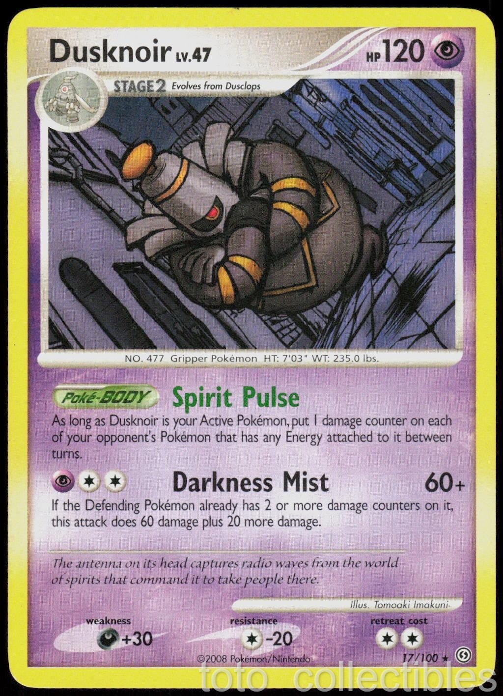 Dusknoir 17/100 Rare Stormfront Pokemon Moderately Played