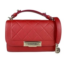 Borsa a tracolla originale CHANEL in pelle rossa/oro/metallo - z9084