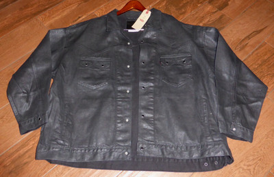 NWT Levi's Premium Big E Men's Black Denim Coated Trucker Jacket Size XXL