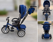 Bentley Kids Push Tricycle Ride-On Stroller w/ Canopy Parent Handle, Blue