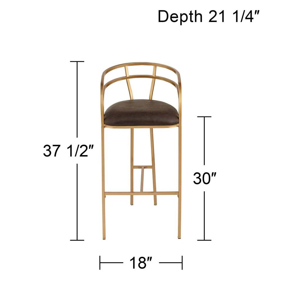 Tanner Gold Bar Stool 30" High Modern Brown Cushion for Kitchen Counter Island - Image 4 of 4