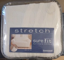 Sure Fit Stretch Links Ivory One Piece Loveseat Slipcover 