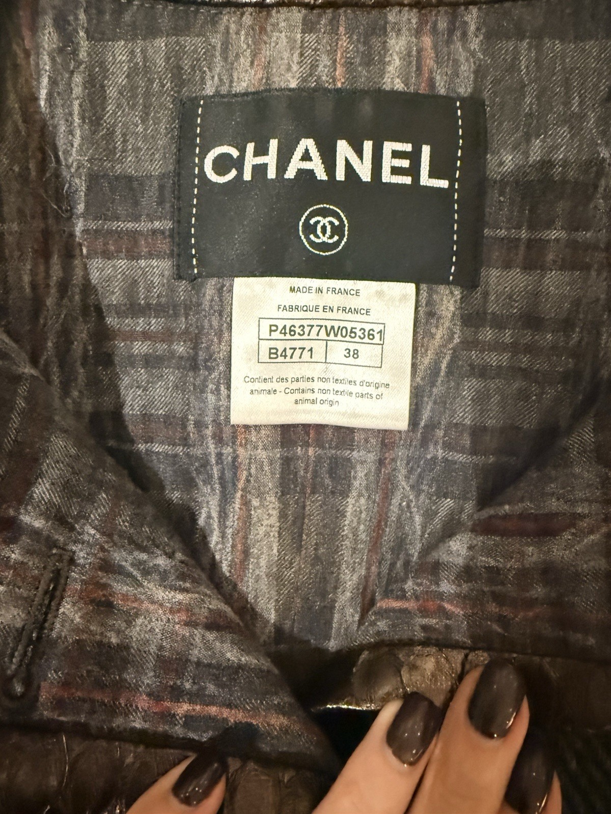 Chanel PYTHON TRIM HERRINGBONE JACKET Brown Green… - image 13