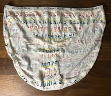 Vtg Victorias Secret Cotton High Leg Brief Panty Signature Logo Band Pattern XL