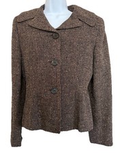Ann Taylor Vintage Wool Blend Brown Tweed Short Blazer Size 4 Suit Jacket