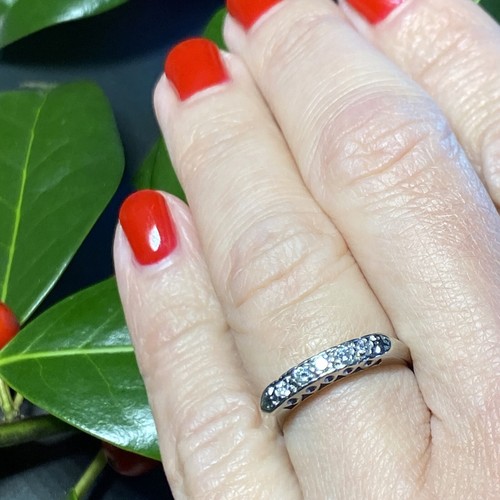Vintage Diamond Platinum Antique Band Ring Estate Fine Jewelry Pre-Owned Size 5 - Picture 7 of 23