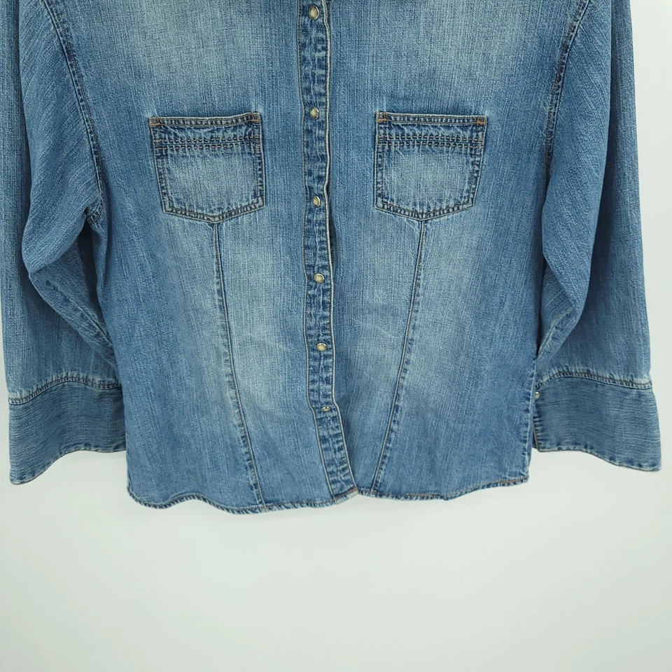 Пряжка BKE джинсовой ткани жемчуг Snap рубашка девочек XL синий джинсовой ткани длинным рукавом Western - Изображение 2 из 4