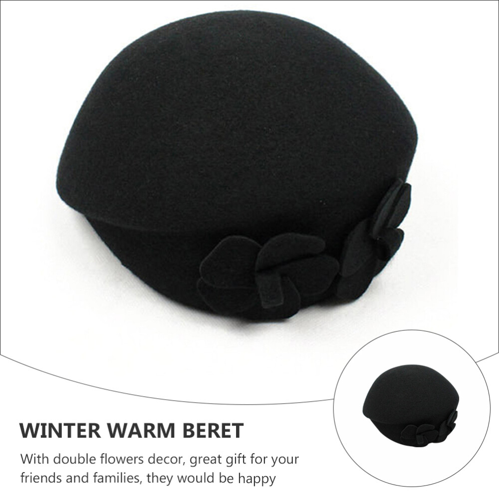 Women Vintage Winter Warm Wool Cap Felt French Beret Beanie  display picture 1