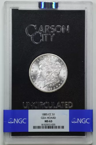 1885-CC $1 GSA Morgan Silver Dollar MS63 NGC 8152572-035 with Box & COA