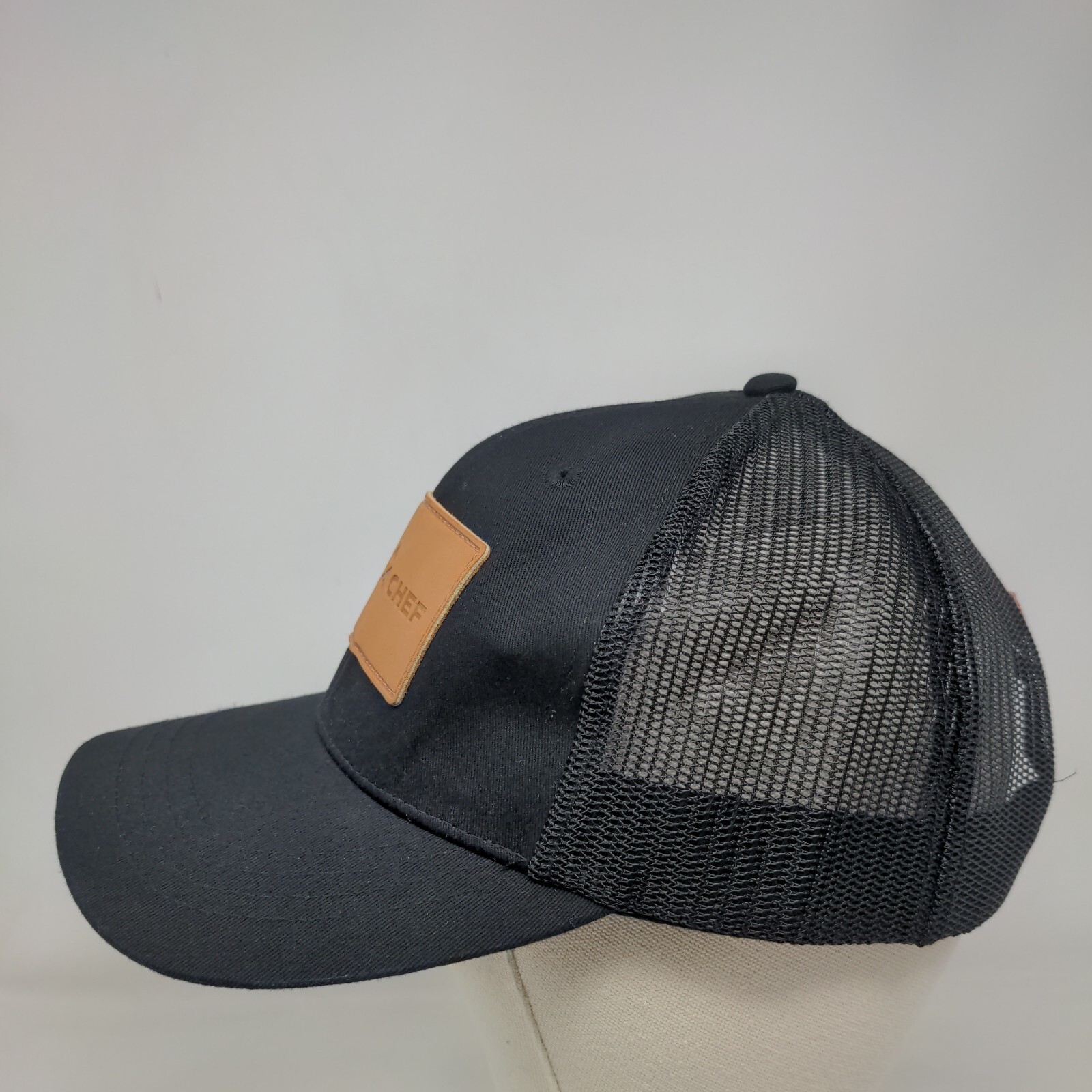 Camp Chef Leather Patch Snapback Trucker Hat Blac… - image 3