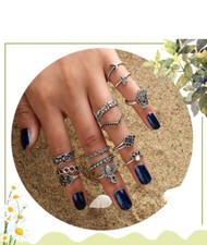 13 PC Silver-Tone Stackable Finger Knuckle Joint Midi Boho Ring Set New 6337
