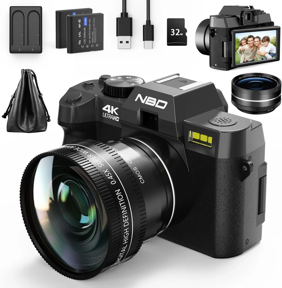 NBD 4K 48MP Digital Cameras Autofocus Vlogging Camera for YouTube with 32GB TF