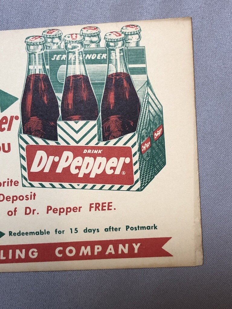 1950s DR PEPPER Soda FREE 6 Bottle COUPON Advertising POSTCARD | eBay 1950s-dr-pepper-soda-free-6-bottle-coupon-advertising-postcard-ebay