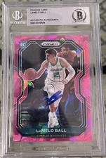 LaMelo Ball SIGNED Rookie 2020 Panini Prizm Pink Cracked Ice Prizm RC #278 BGS!
