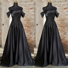 Gothic Black Wedding Dresses Off The Shoulder Spaghetti Satin Sequin Bridal Gown