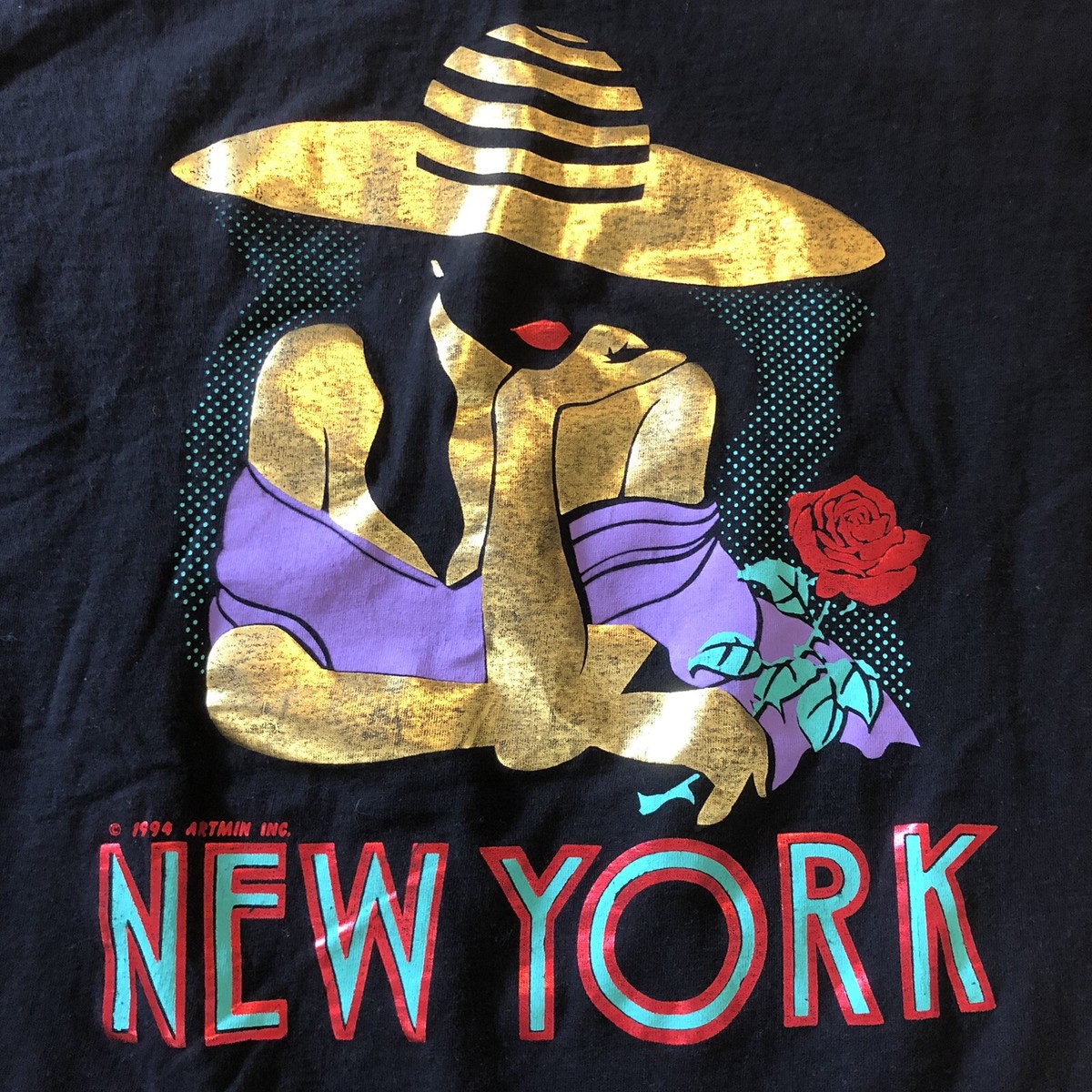 VTG 1994 90s New York Artmin Black Single Stitch T-shirt
