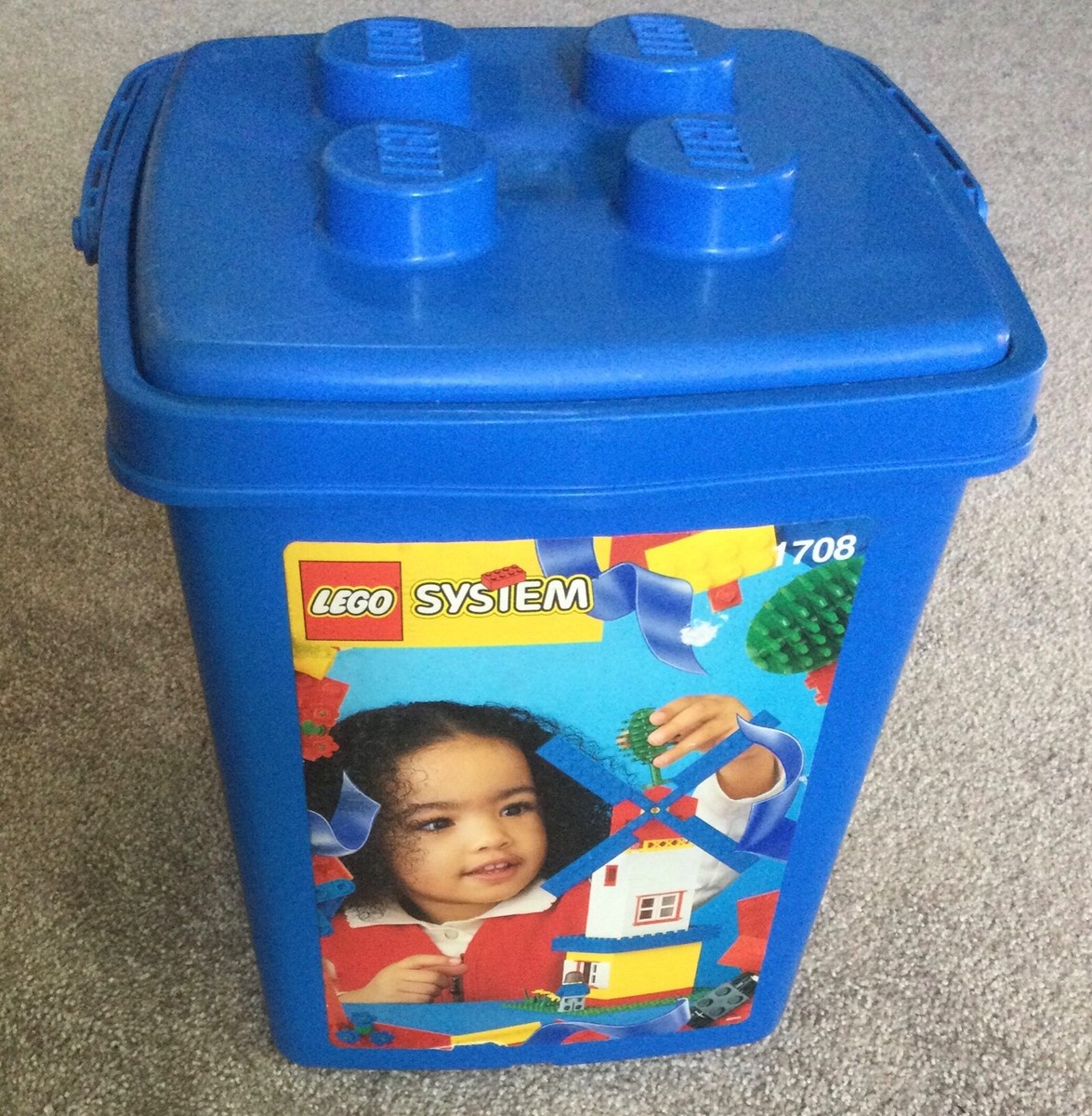 Lego 1708 blue empty bucket container carrier w/ handle and lid | eBay