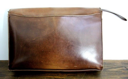 VTG FANON BROWN REAL LEATHER FLAP PORTFOLIO ATTACHE CASE PAPER HOLDER BRIEFCASE - Picture 2 of 11