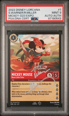 Lorcana PSA 9 AUTO Miller & Warner Signed D23 Mickey Mouse Brave