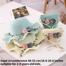 Babies Girl Wide Brim Straw Cap Sun Hat Floppy with Shoulder Bag Beachwear Party