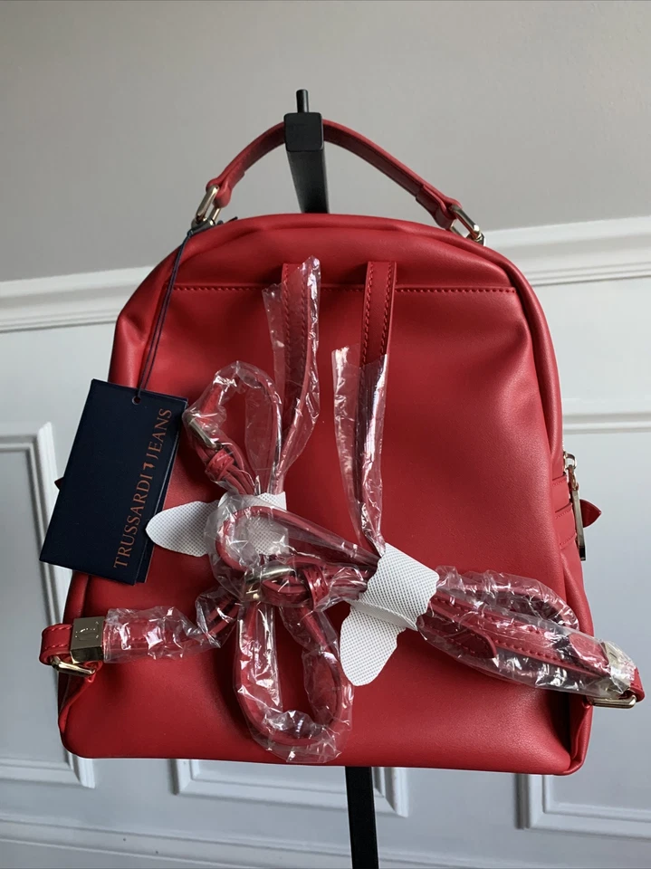 Hermosa-TRUSSARDI JEANS Mochila Roja 72BL 29 Viaje-NUEVA CON ETIQUETAS- Foto 4 de 4