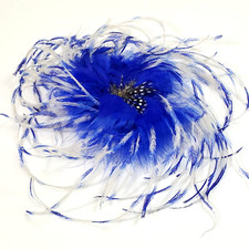 Feather Fascinator Hair Clip or Brooch Blue Flower Natural Feather Large