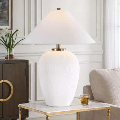 MERRITON MODERN 33'' TABLE LAMP HAND CARVED TEXTURED CERAMIC UTTERMOST 30451