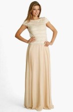 JS Collections Lace Chiffon Gown Sz 4 Beige