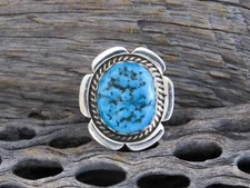 Navajo Sterling Silver Kingman Turquoise Ring Size 8 3/4 Signed