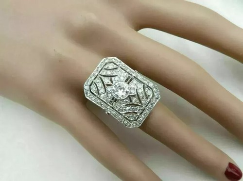 Anillo de compromiso de oro blanco de diamantes creado en laboratorio estilo Art Deco vintage de 3,85 quilates FN - Imagen 6 de 14