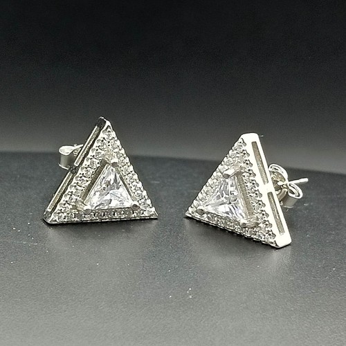1.0Ct Tringle Cut Simulated Diamond Halo Stud Earrings in 14K White Gold Plated - Picture 8 of 9