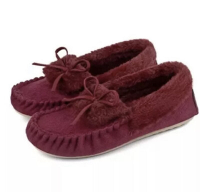 RockDove Women Naomi Faux Fur Moccasin Slippers WINE UK Size UK