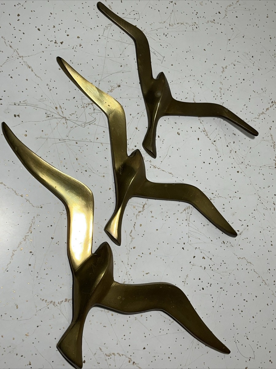 Vintage Set Of 3 Birds Mid-Century Made Of Brass Wall Decoration