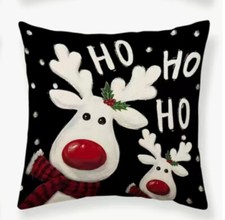 HO HO HO REINDEER Christmas Throw Pillow Cover Winter Holiday Home Decor