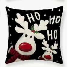HO HO HO REINDEER Christmas Throw Pillow Cover Winter Holiday Home Decor