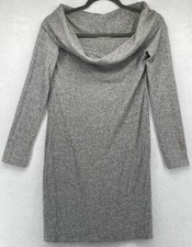 Heart Hips Women's Long Sleeve Gray Shift Sweater Dress w/Cowl Neck Size Large