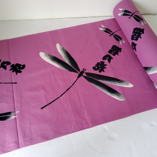 Pink Dragonfly Kanji Cotton Bolt UnUsed BY THE YARD Japanese Kimono Fabric BC55 - Picture 3 of 7