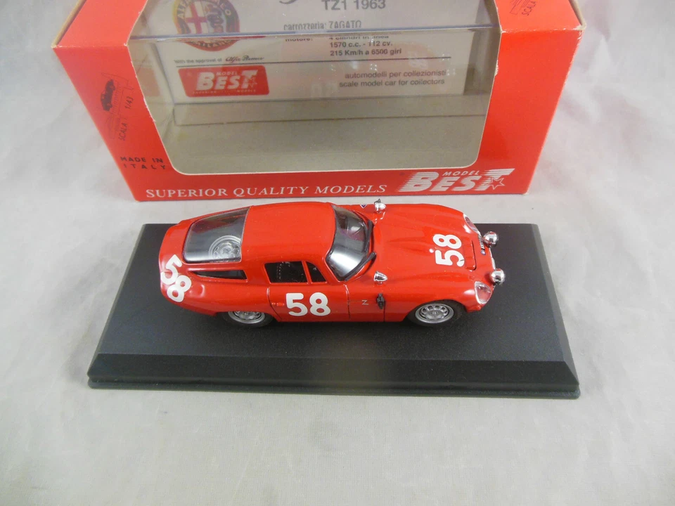 Best Model 9067 1964 Alfa Romeo TZ 1 Targa Florio in Red RN 58 1:43 Scale  - Image 3 of 4