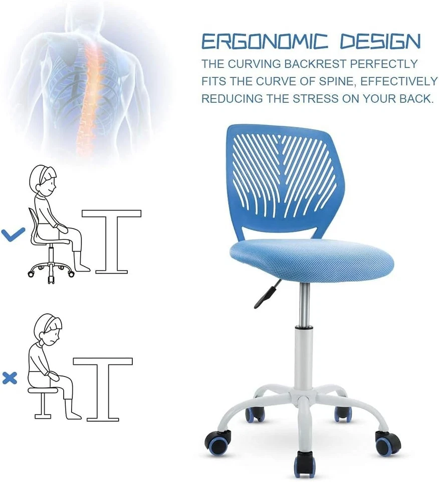 Ergonomic Rolling Adjustable Gas Lift Kids Children Teens Swivel Armless Chair - Image 2 of 4