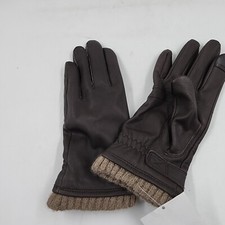 Macy's Ribbed Cuff Genuine Leather Gloves Women's M Dark Brown