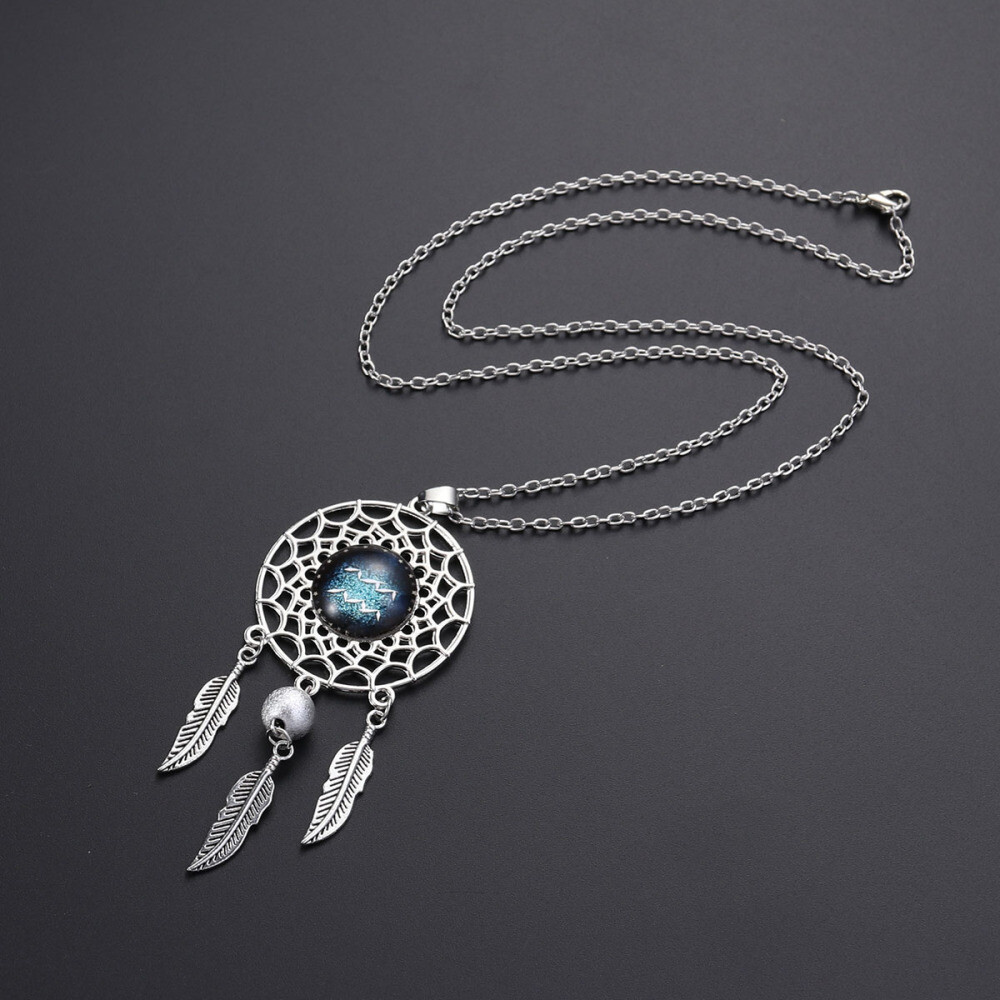 Dream Catcher Necklace Women Retro Bohemia Zodiac Sign Pendant Dangling