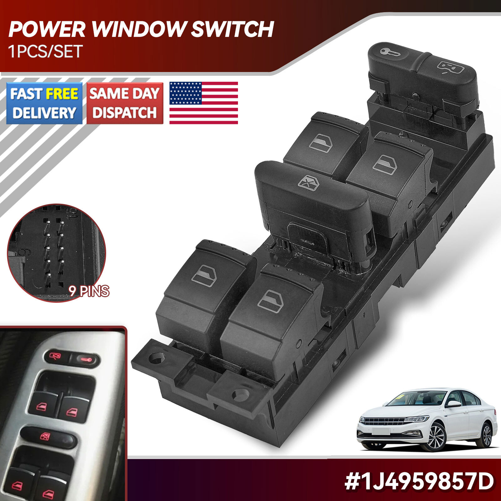 Driver Side Power Master Window Control Switch  For VW Golf Jetta MK4 Passat B5.