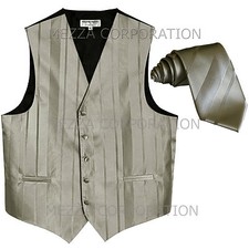 New Men's Tuxedo Vest Waistcoat Stripes Necktie prom wedding formal party Silver