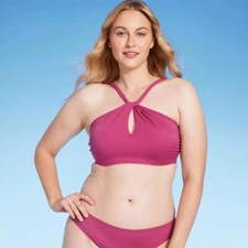 🐻 Women's Shade & Shore High Neck Braided Strap Bikini Top Purple Size 36C NWT