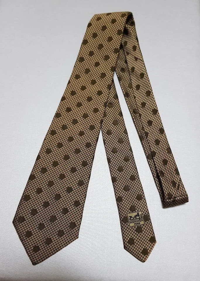 Corbata de cuello HERMES puntos marrones 100% seda hecha en Francia casi como nueva regalo Foto 3 de 4
