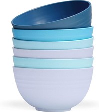 Unbreakable Cereal Bowls Set of 6, 24 OZ Made from Wheat Large, Blue Series