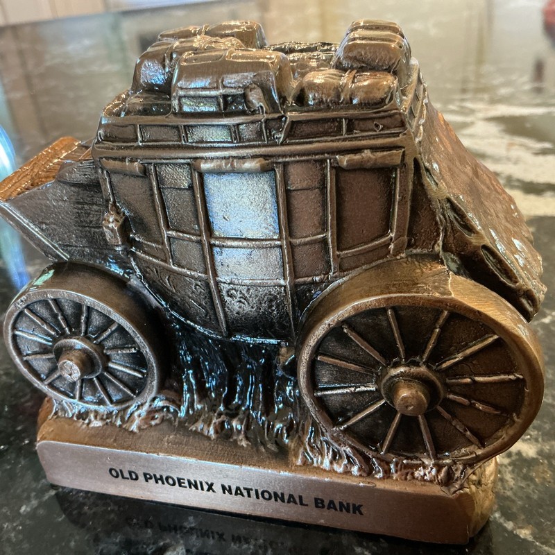VTG Banthrico Stagecoach Metal Coin Bank Old Phoenix National Made Chicago