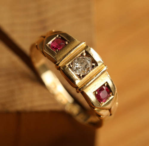 Antique 1880 Rubies & Diamond Geometric Ring