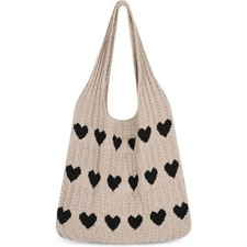 Crochet Tote Bag Mesh Beach Bag Knit Summer Hobo Hearts Vacation Boho Tote Bag